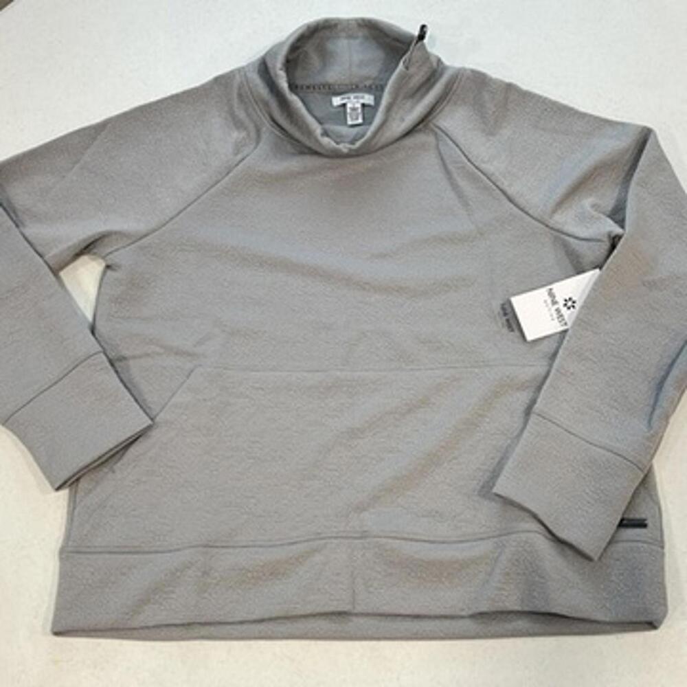 Nine West Active Textured Funnel Neck Pullover Sweatshirt gray long-sleeve L NWT